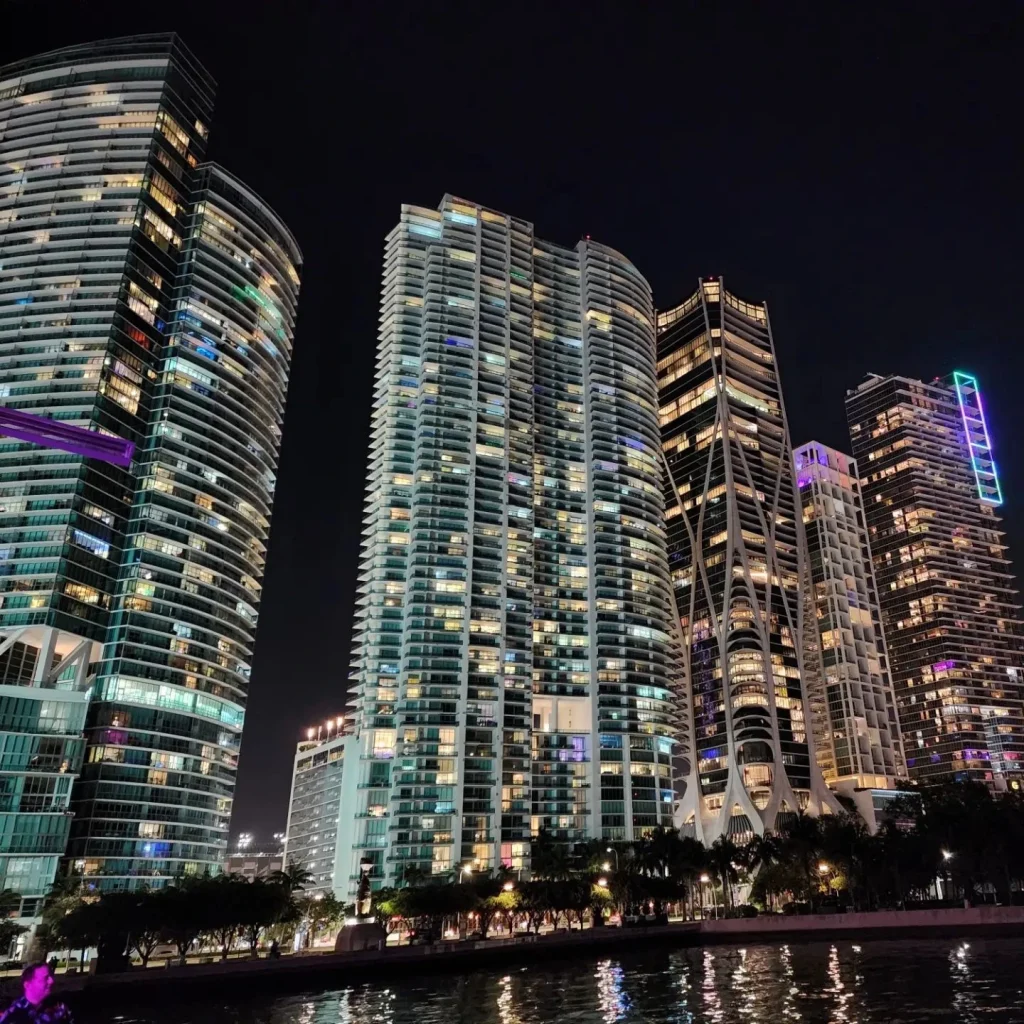 Miami Skyline view from Maurice A. Ferré Park at Night